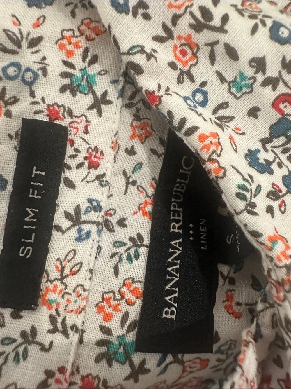Banana Republic Shirt Men’s Small White Floral Slim Fit Linen Short Sleeve